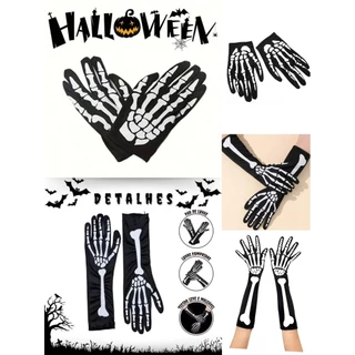 Luvas Curtas/ Longas Osso Caveira de Cosplay Fantasia de Halloween