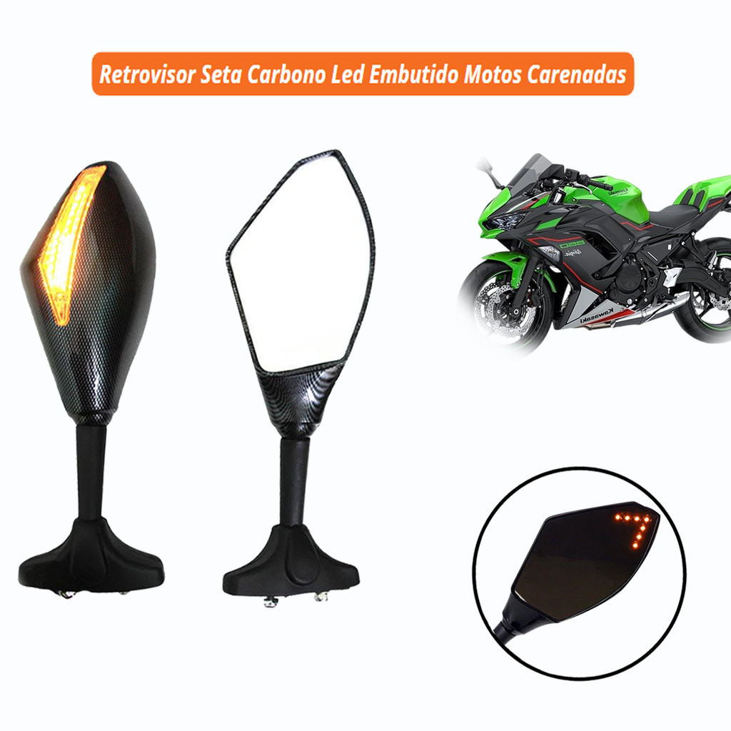 Retrovisor Pisca Seta Led Embutido Carbono Moto Carenadas KAWASAKI NINJA 650R 2023 2024
