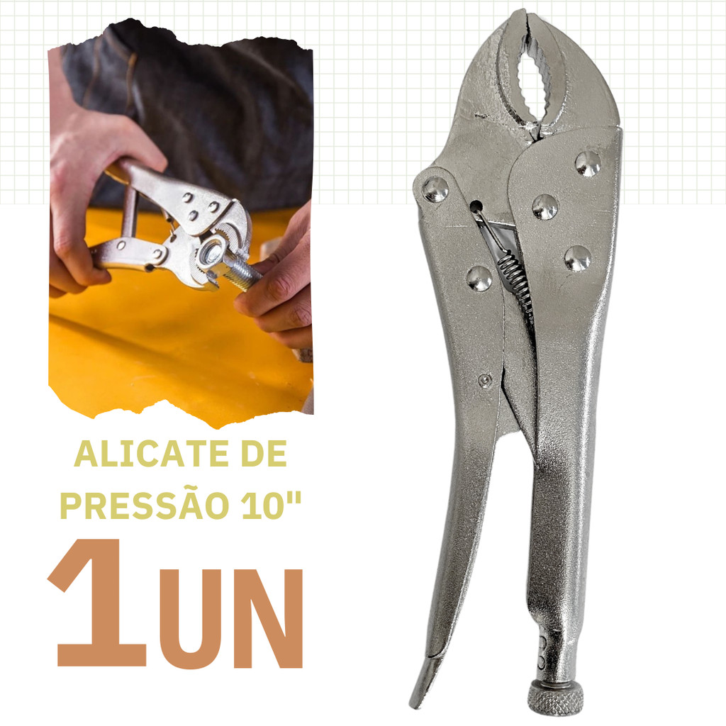 Alicate de Pressão Em Aço Carbono Com Mordente Curvo 10 Polegadas 250mm