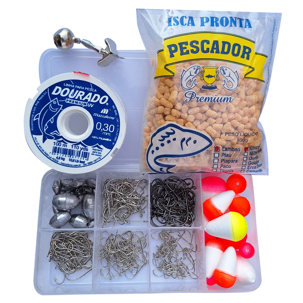 Kit Anzol Estojo Organizador l Chumbada Boias Massa Pronta