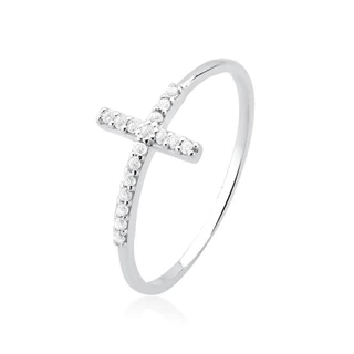Anel Feminino de Prata 925 Cruz com Zircônias em Oferta na Shopee