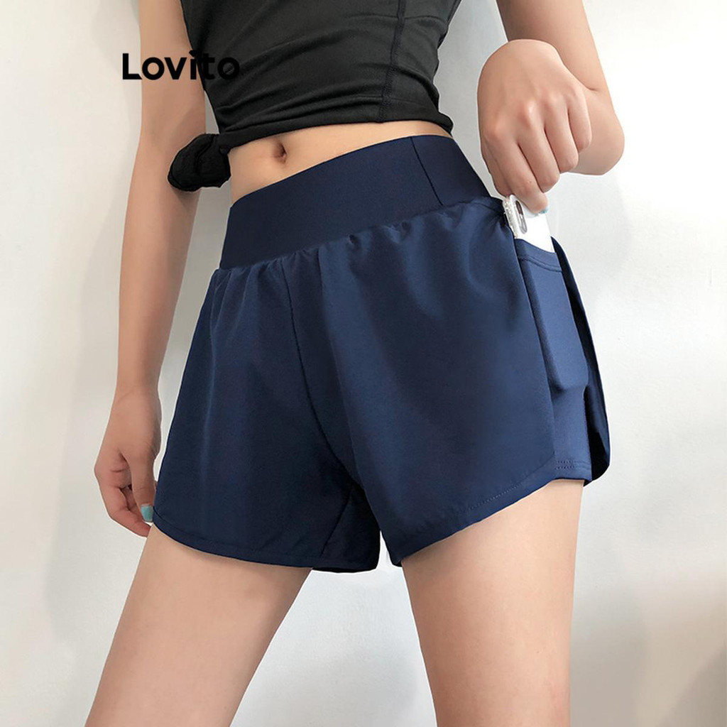 Lovito Shorts esportivos básicos lisos esportivos para mulheres LNL64204