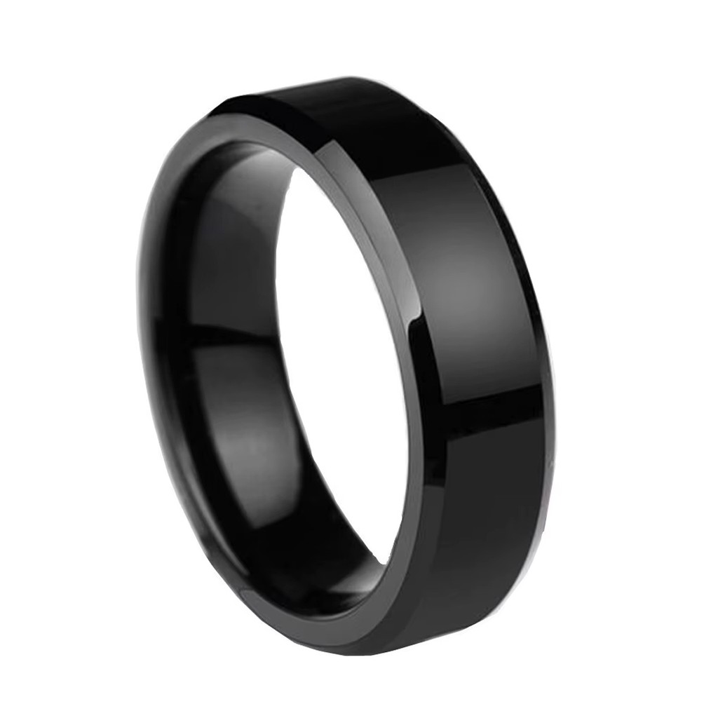Anel Aço Inox Titânio Chanfrado 6mm Preto