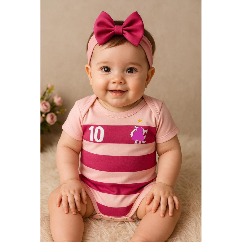 Body Bebê Time Carioca Menina Rosa Torcedora Blogueirinha Luxo Campeão Mundial