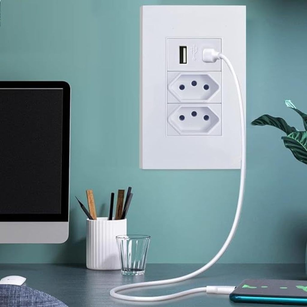 Tomada Dupla 10A Com USB Universal Modular De Parede Para Embutir ...