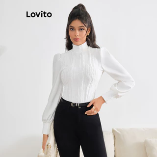 Lovito Blusa elegante com costura em tecido liso para mulheres LBL12271