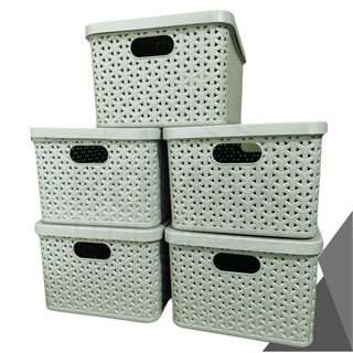 Kit 5 Caixas Organizadoras Cesto Rattan Cinza 7,5L Com Tampa