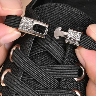 1 Par de cadarços de sapatos sem fivela de strass Diamante Listras Elásticas Elásticas Lazy Shoelaces Adequadas para Tênis Sapatilhas