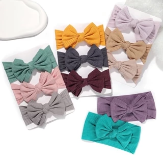 3Pcs/Set Cute Solid Color Nylon Elástico Macio Para Bebê Menina Arcos Feitos A Mão Fita De Cabeça Com Nó De Cabelo Recém-Nascido Acessórios