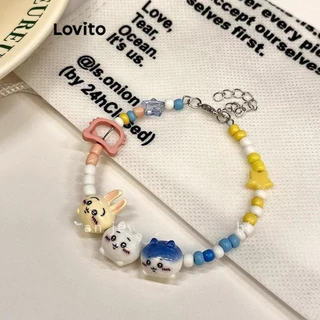 Lovito Pulseira fofa de desenho animado com franja lisa e estrela gato coelho para mulheres LFA42129