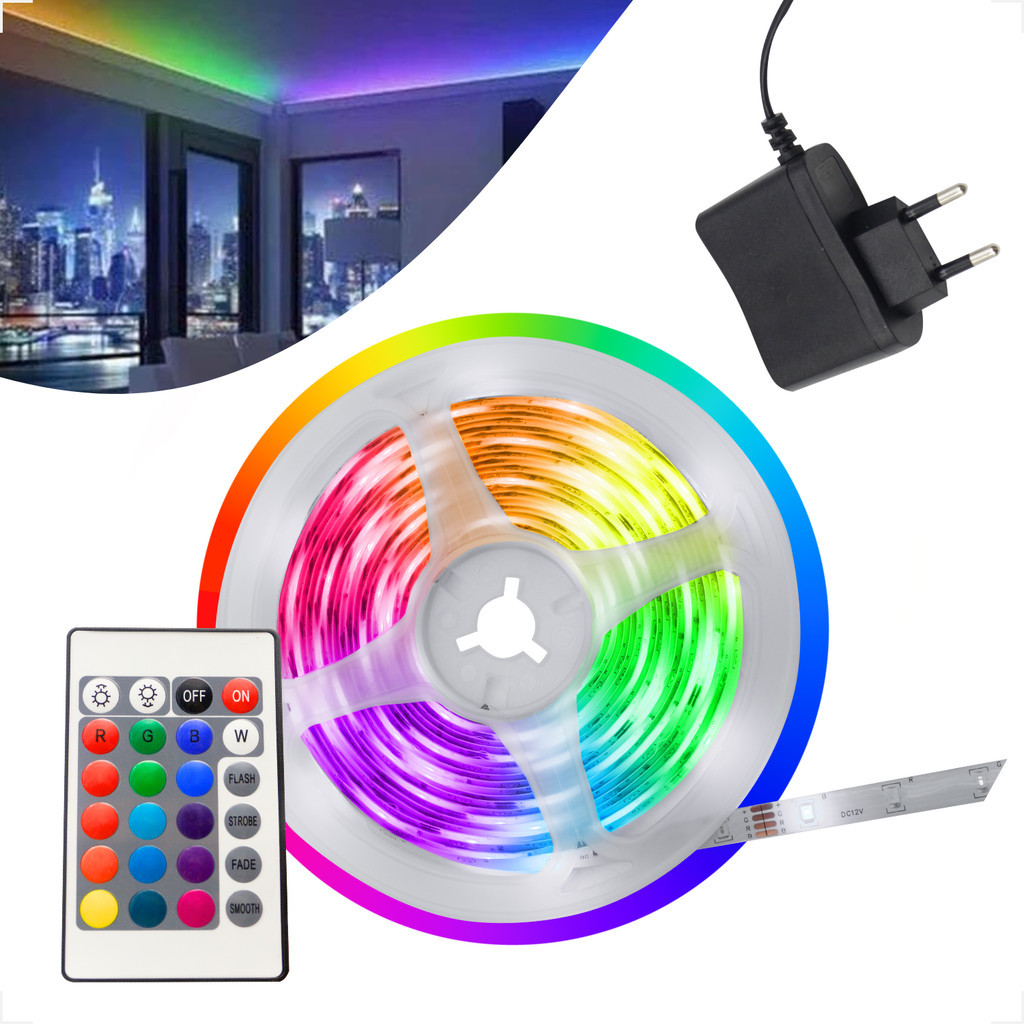 Kit Fita LED 2835-60LEDS/M Fonte 5W 5M 12V RGB Decoração Iluminação Sala Quarto Apollo Lighting