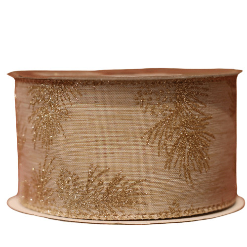 Enfeite Natal Fita Decorativa Aramada Rosè Linho 6.3cm X 9.14m Cor: ROSÈ