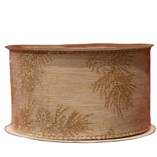 Enfeite Natal Fita Decorativa Aramada Rosè Linho 6.3cm X 9.14m Cor: ROSÈ