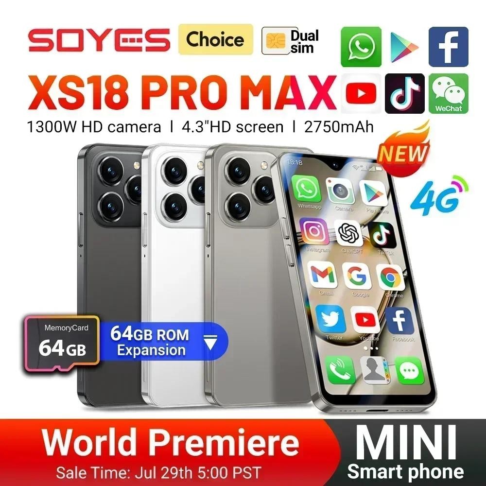 SOYES-XS18 Pro Max Mini Smartphone 4.3 Polegadas 4G Android 10.0 2750mAh Reconhecimento Facial Por Bateria GPS Pequeno Global