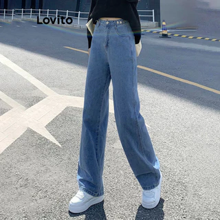 Lovito Jeans casual com botão liso para mulheres LNM74115