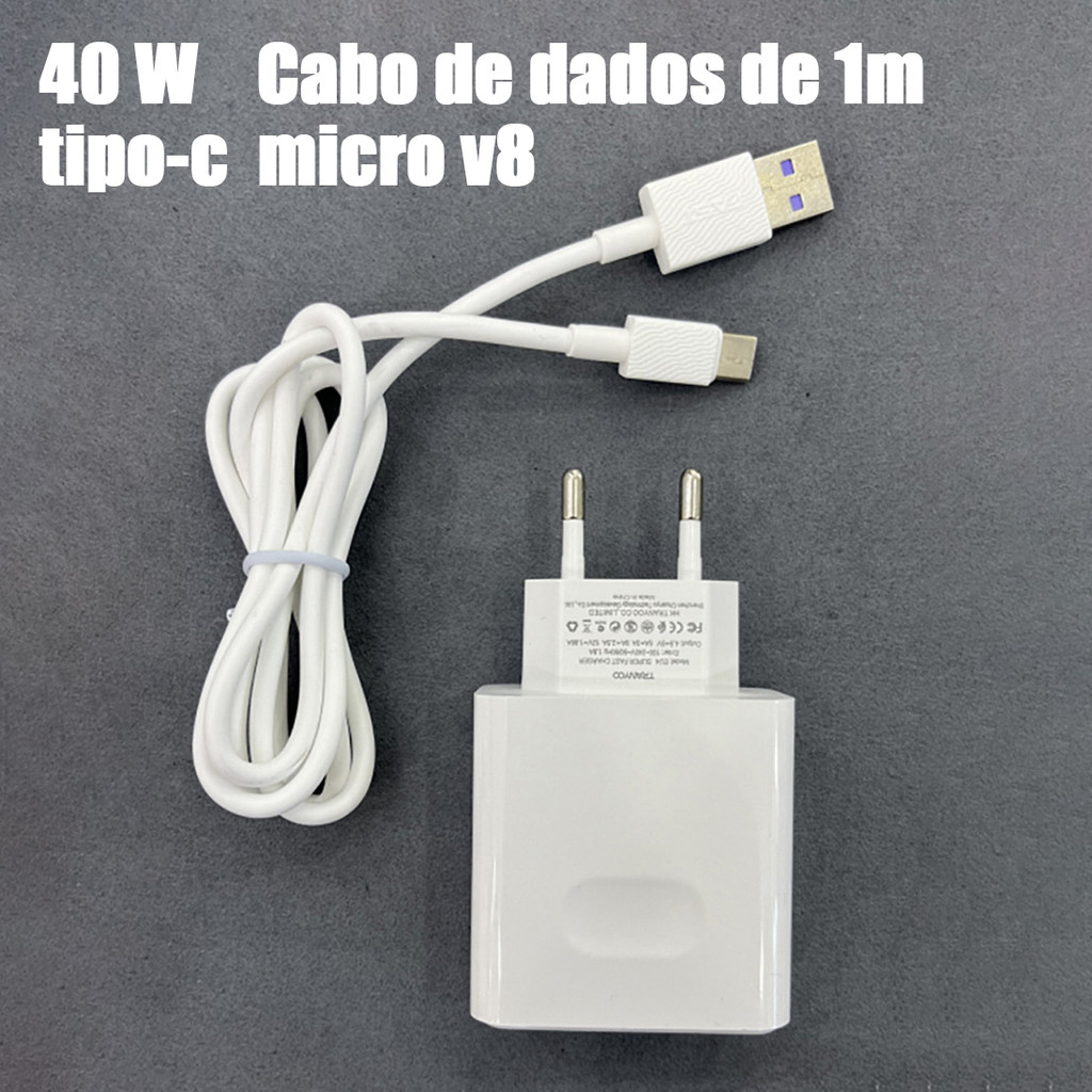 carregador celular 40w Tipo-c/micro(v8) 1m universal oppo/vivo/Samsung/xiaomi Rápido