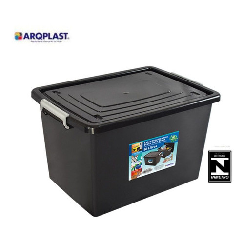Caixa Organizadora 56 Litros C/ Tampa E Trava Preta Oferta cor:preto