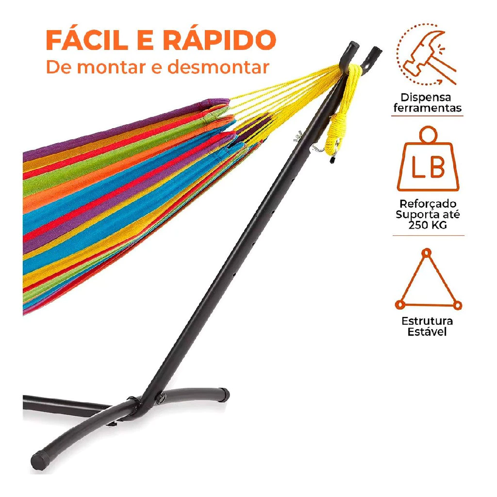 Suporte De Rede Descanso 2,70m Até 250kg Reforçado Com Ganchos