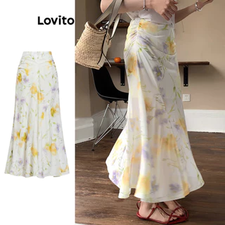 Lovito Saias Boho Floral Ruched para Mulheres L99ED049