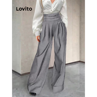 Lovito Calça elegante de tecido liso com costura para mulheres LBL16026
