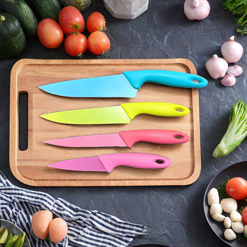 Faca Colorida De Inox Jogo Kit 4 Peças Para Cozinha Utensílio  ming | Shopee Brasil