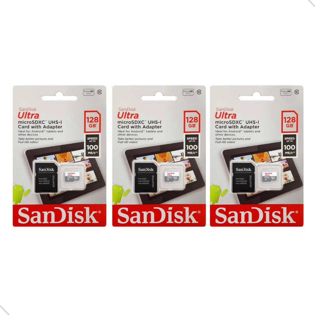 KIT 3 Cartão Memória Micro Sd Sandisk 128gb Classe10 Ultra