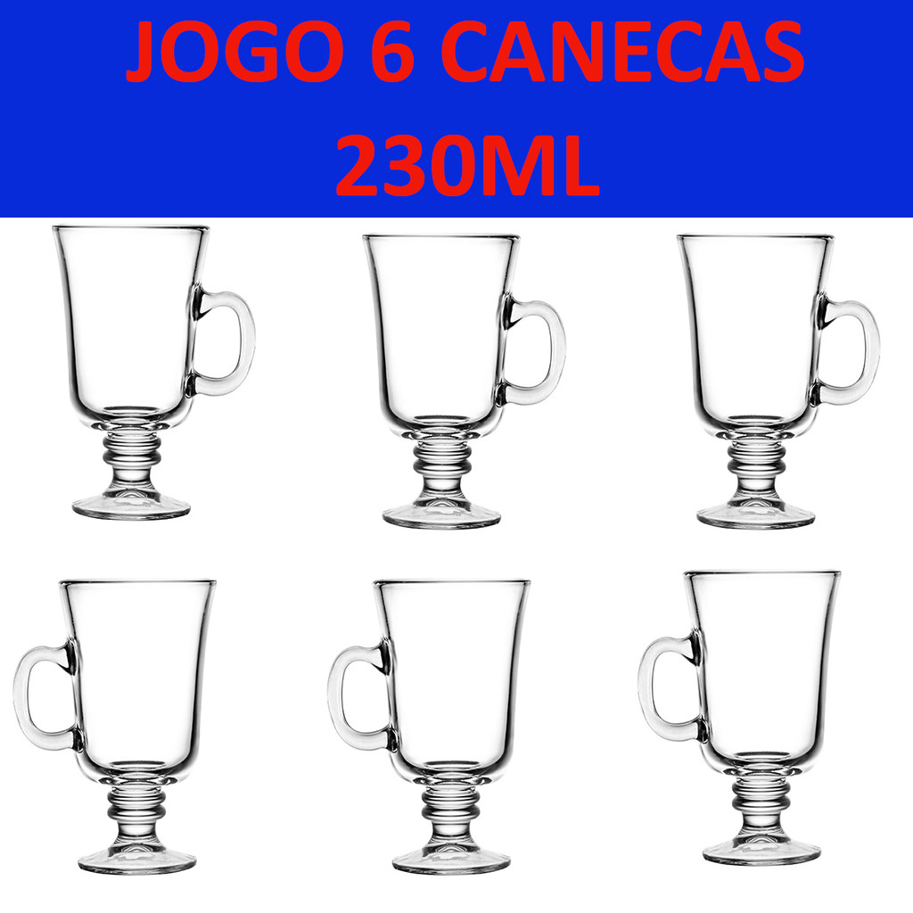 Jogo 6 Peças Canecas Capuccino Nespresso Em Vidro Irish Coffee 230ml