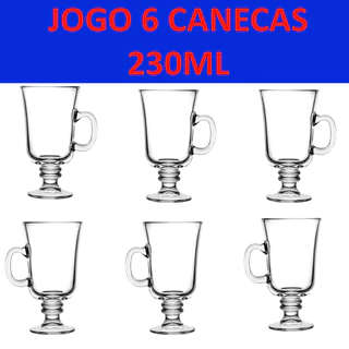Jogo 6 Peças Canecas Capuccino Nespresso Em Vidro Irish Coffee 230ml