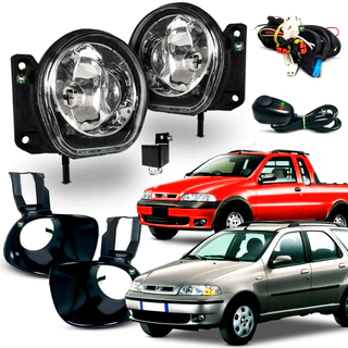 Kit Farol Auxiliar Milha Palio Weekend/Strada Trekking 2001 2002 2003 Moldura Preta Botao Colante