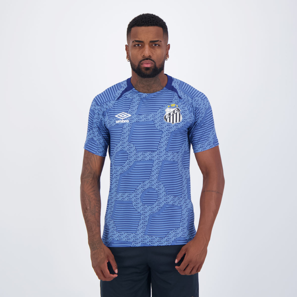 Camisa Umbro Santos Aquecimento 2024 Azul