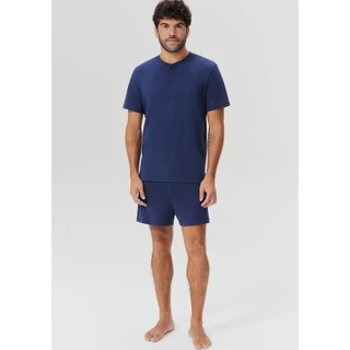 Pijama Curto Masculino Decote Henley Em Malha Premium Hering