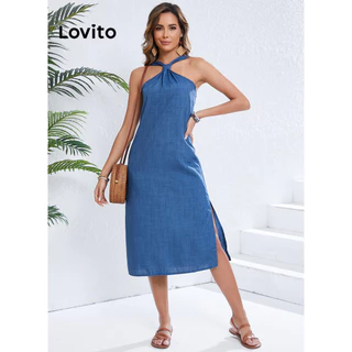 Lovito Vestido casual simples torcido para mulheres LBL17399