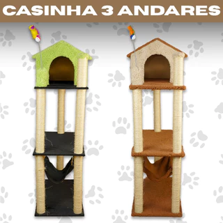 Arranhador Gato 3 Andares com Cama e Rede Suspensa em Playground