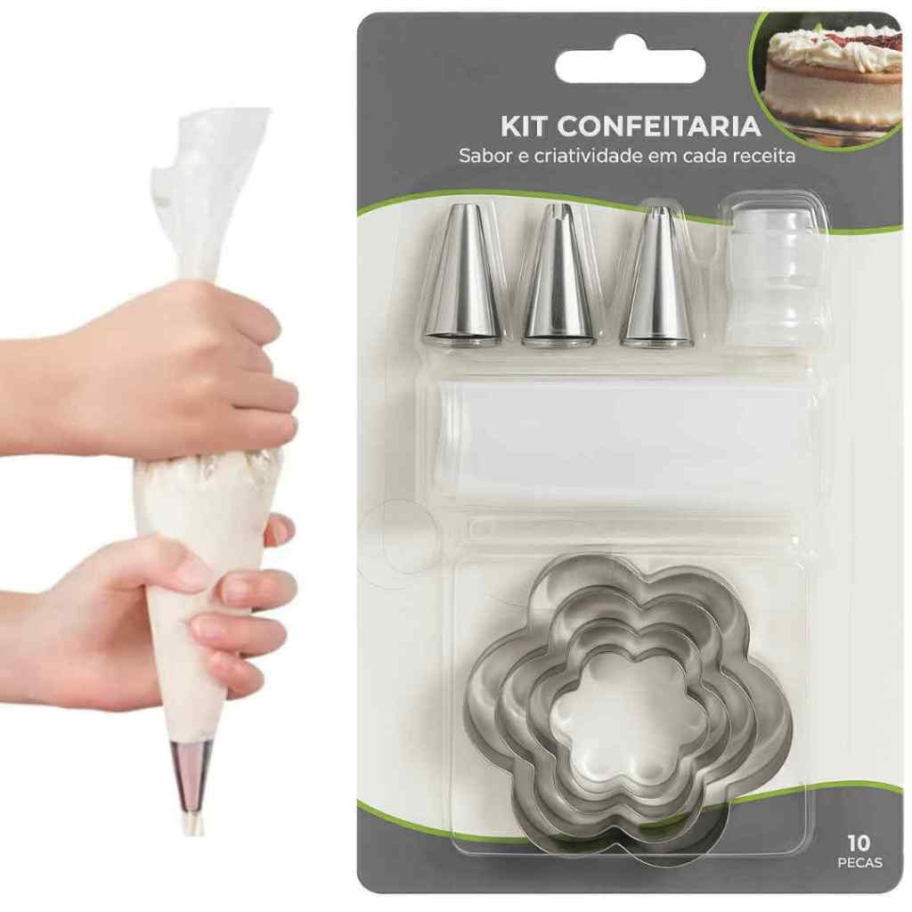 Utensílios de Confeitaria 10 Peças – Kit com Bicos Inox, Sac