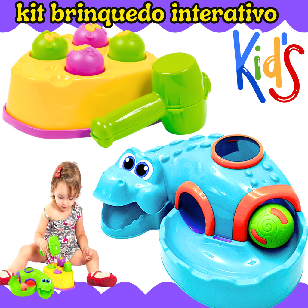 Kit 2 Brinquedos Interativos Rata tuff Bate Martelo+ Croco Ball Túnel ...