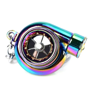 [Som silencioso e luz led] Presente criativo modelo turbo apito turbo longo metal chaveiro rotativo processamento automático do carro chaveiro pendurado