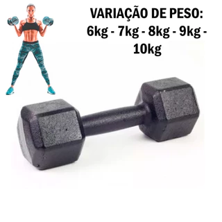 Halter Sextavado Pintado 6 a 10 Kg "Unidade" - Treino em Funcional Musculação Academia Crossfit Peso Para Braço