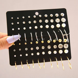 20 Pares Conjunto de Brincos Geométricos de Pérola de Imitação de Rhinestone Fashionable