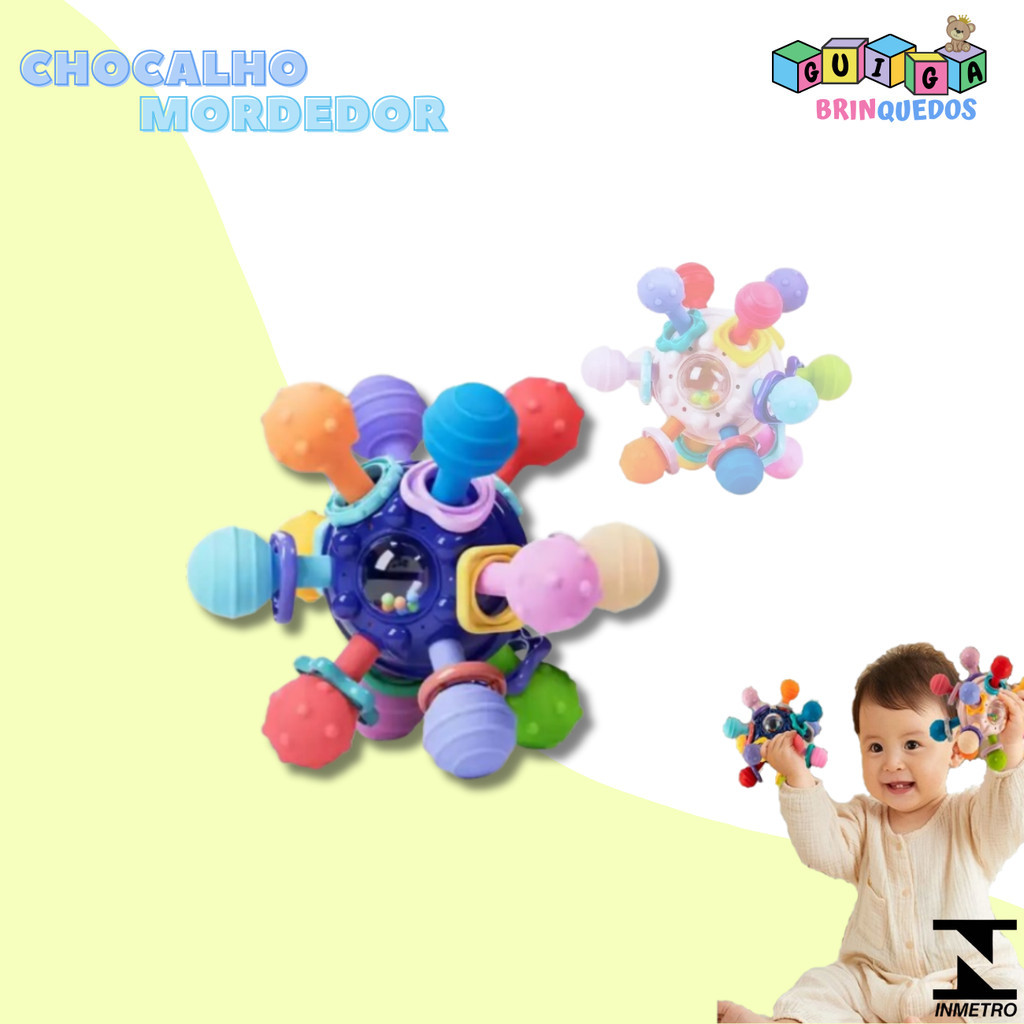 Brinquedo Montessori - Brinquedo Sensorial - Brinquedos para Bebê - Mordedor Infantil - Chocalho