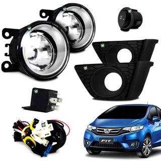 Kit Farol Auxiliar Fit 2015 2016 2017 Moldura Preta Botao Colante