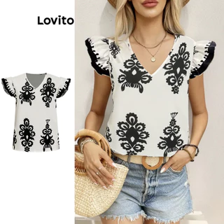 Lovito Blusa Boho Tribal com costura em tecido para mulheres LBL15317