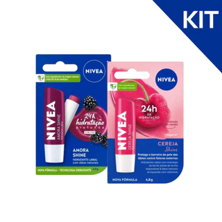 KIT NIVEA Protetor Labial Cereja Shine 4,8g + Protetor Labial Amora Shine 4,8g