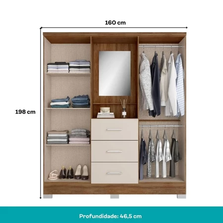 Guarda Roupa Casal com Espelho 4 Portas Roma Carraro Freijó c/ Off White