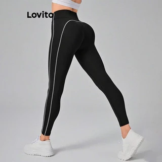 Lovito Leggings esportivos esportivos de linha de estrutura simples para mulheres LNL74194