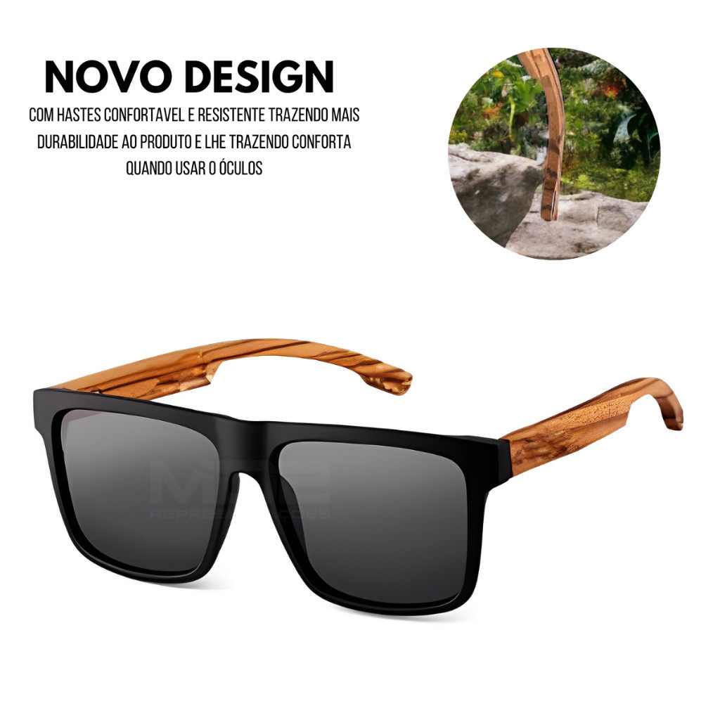 Óculos de Sol Masculino Quadrado Madeira Bambu Clássico | Shopee Brasil