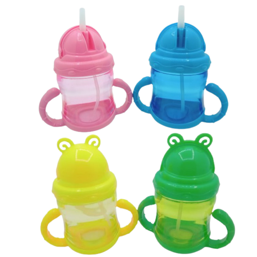 Copo Infantil Bebê Colorido com Canudo Silicone e Alça 200mL | Shopee ...