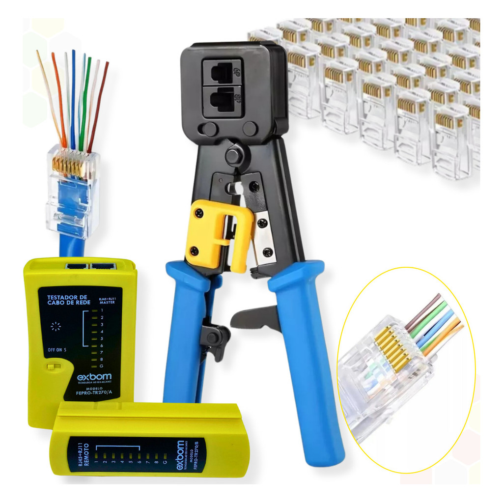 Alicate Crimpar + 100 Conector Rj45 Vazado + Testador Rede | Shopee Brasil