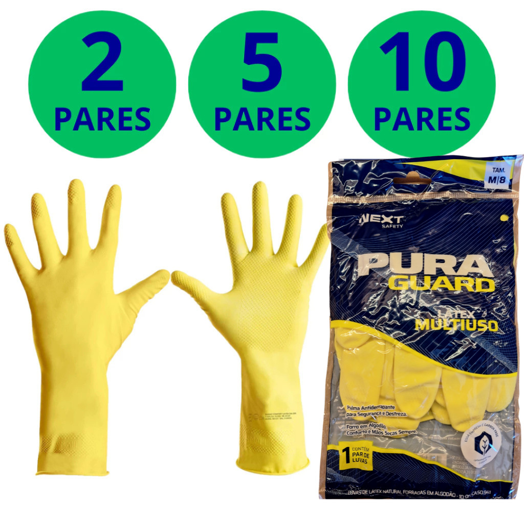 Luva Multiuso Amarela kit 10 Limpeza Pesada de Latex Reforçada | Shopee ...