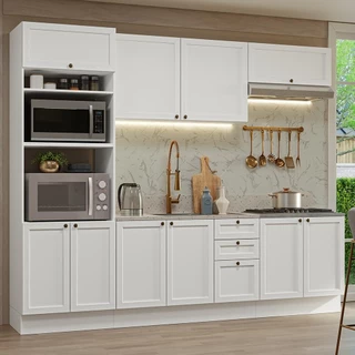 Armário de Cozinha Completa 270 cm Branco Vik Madesa 01 em Oferta na Shopee