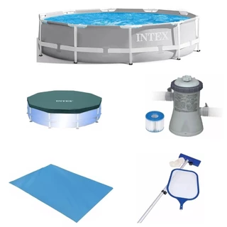 Piscina Intex 7000 litros estrutural PRISM Cinza com Bomba Filtro 110v Capa Forro e KIT DE LIMPEZA